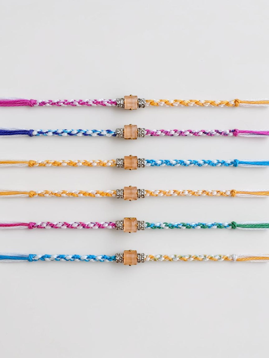 Pack of 6 Colourful Crystal Rakhis