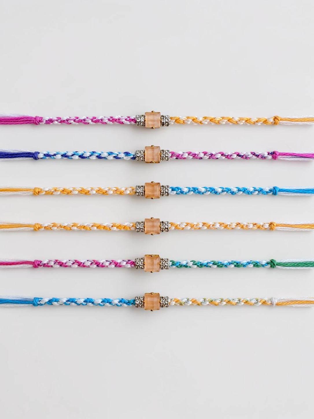 Pack of 6 Colourful Crystal Rakhis