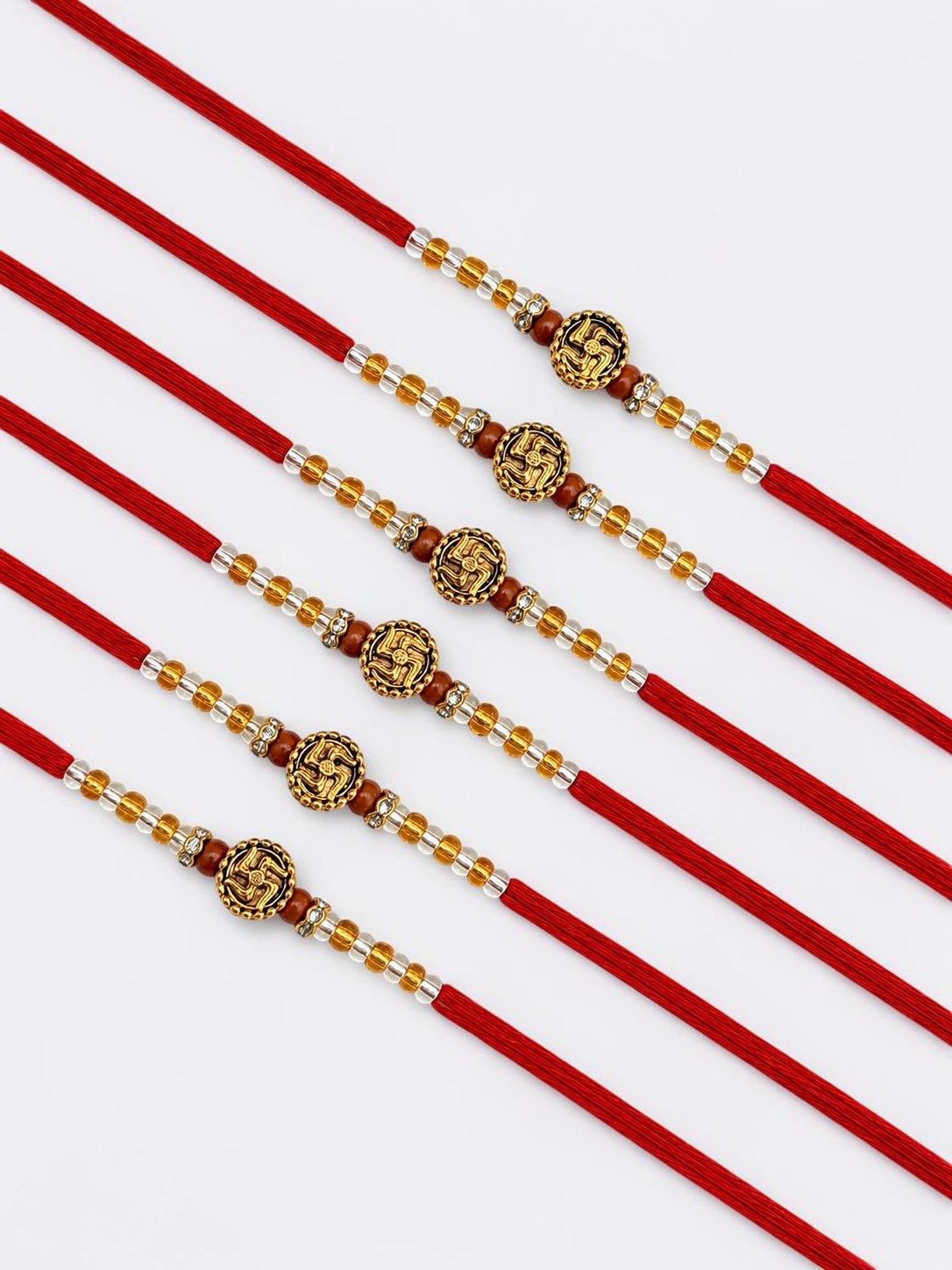 Pack of 6 Traditional Red and Gold Rakhis