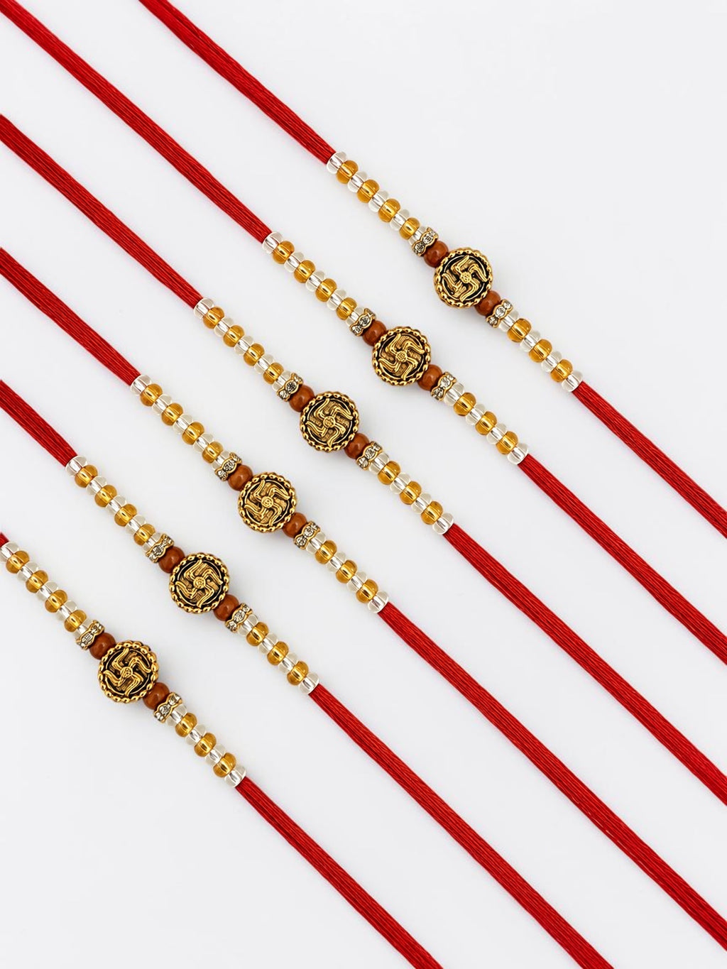 Pack of 6 Traditional Red and Gold Rakhis