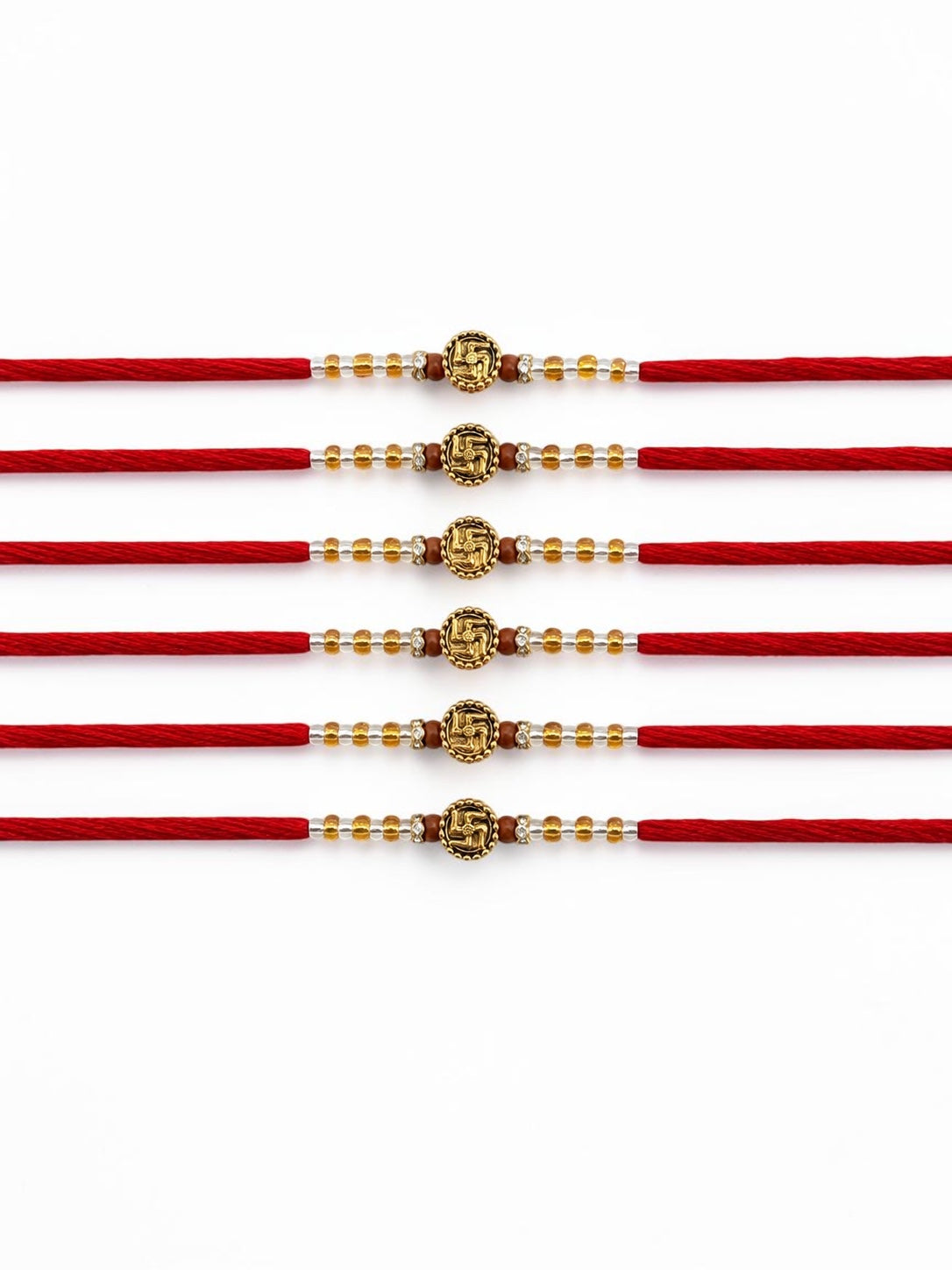 Pack of 6 Traditional Red and Gold Rakhis