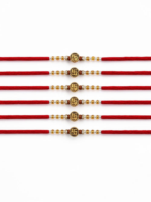 Pack of 6 Traditional Red and Gold Rakhis