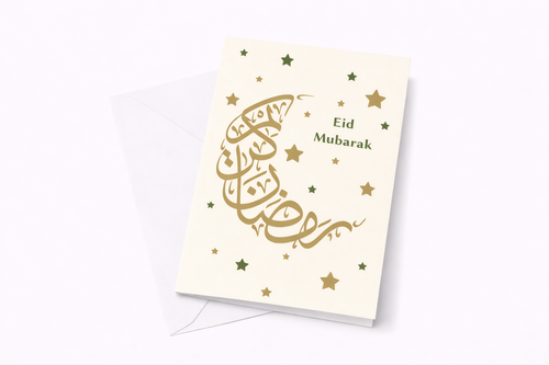 Elegant Eid Mubarak Crescent Calligraphy Greeting Card
