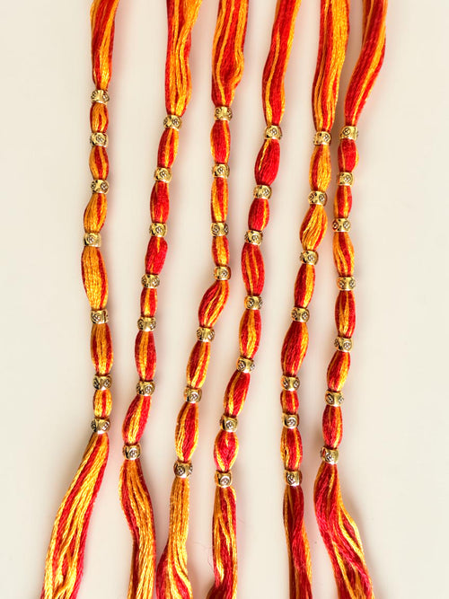 Pack of 6 Traditional Red & Gold Bead Rakhis
